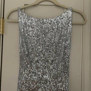 Gorgeous backless silver gown — NWT